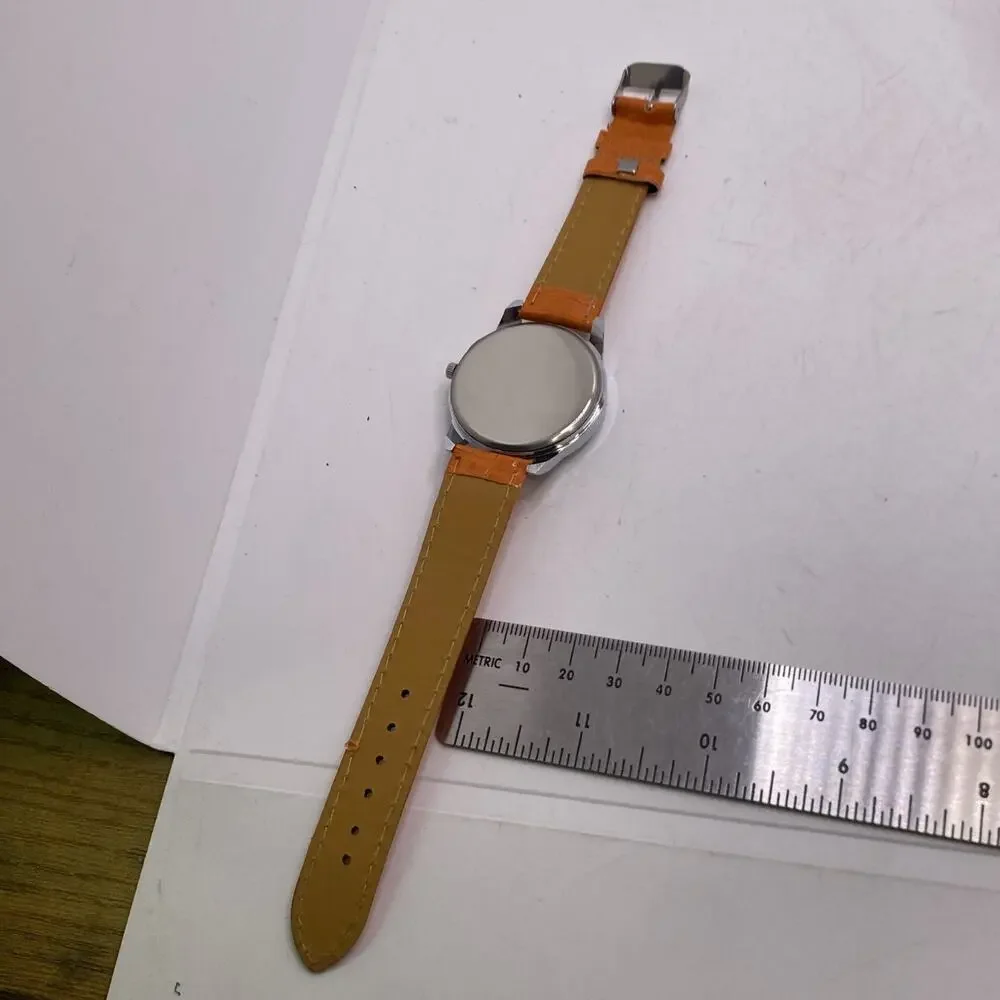 Womens Silver Tone Orange Watch Works New Battery